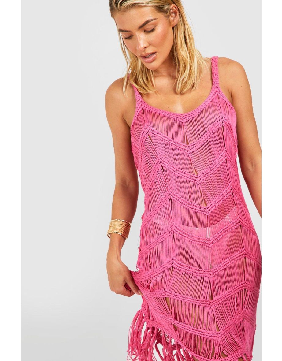 Hot pink tassel dress best sale