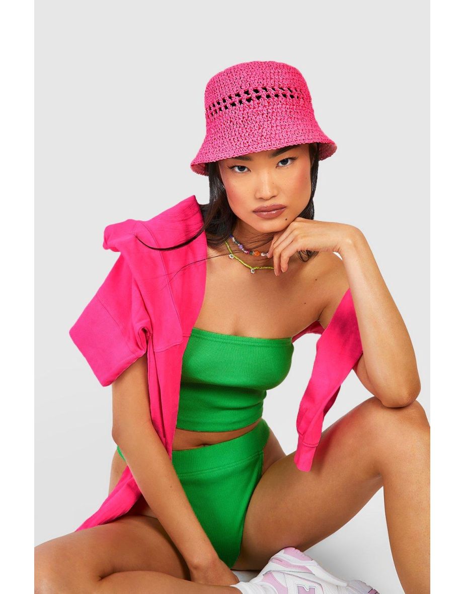 Ribbed Bandeau And Tanga Pant Set - green