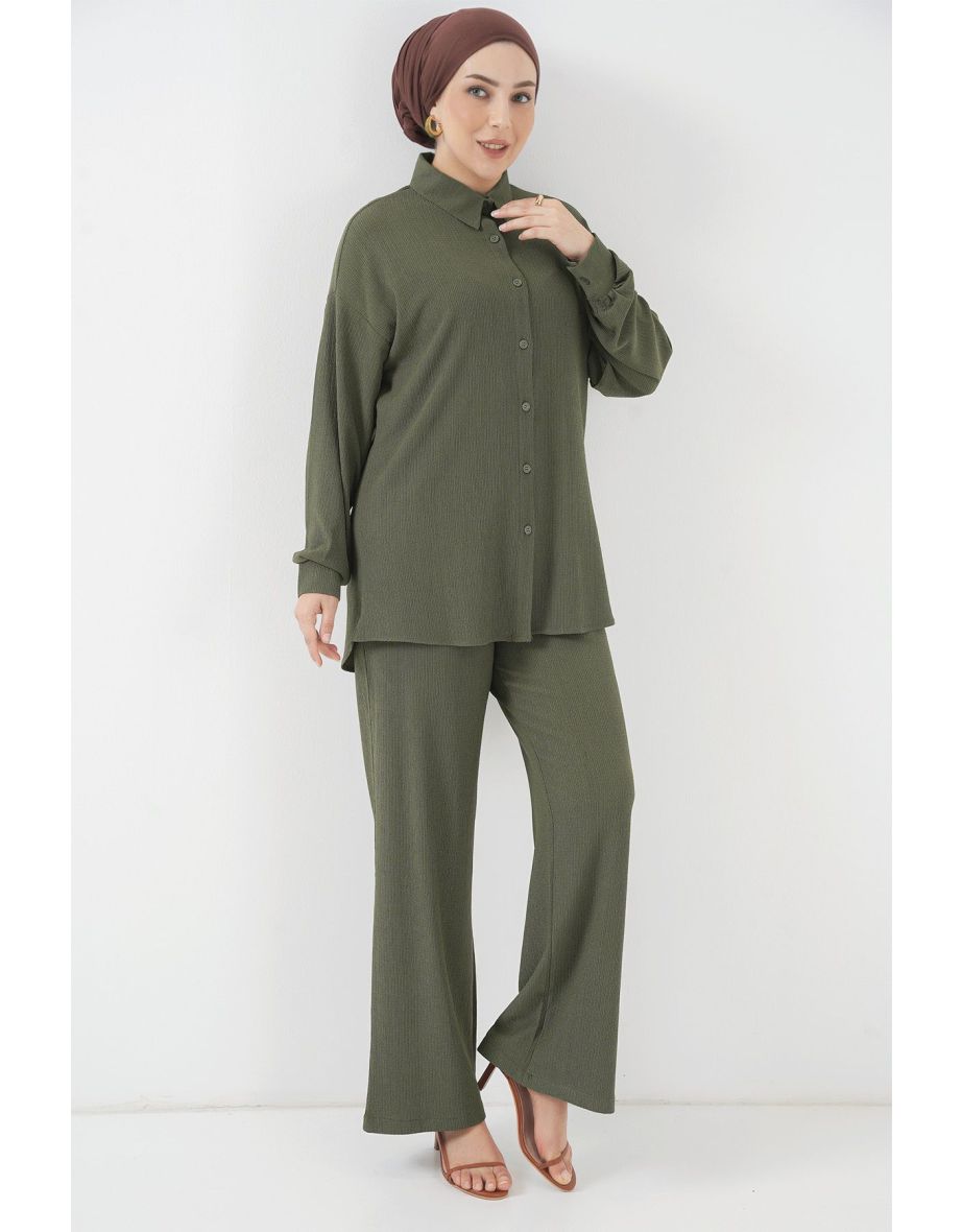 Knitted Hijab Two Piece Suit - Khaki