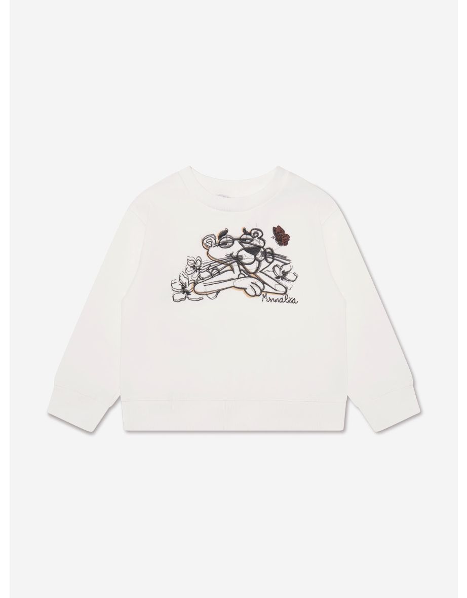 Girls Pink Panther Sweatshirt in Ivory