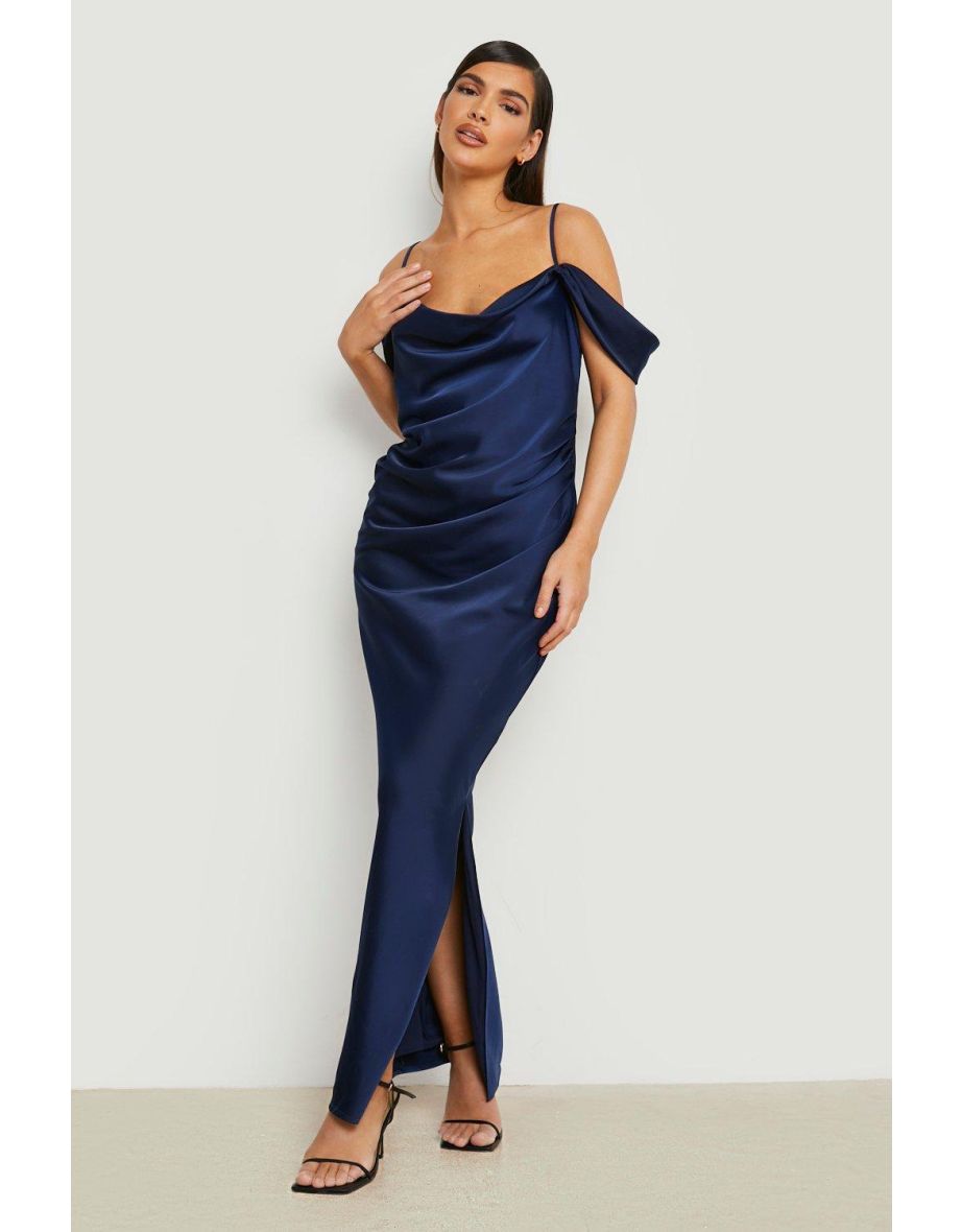 Shop Mix And Match Satin Cold Shoulder Maxi Dress navy Online in Bahrain VogaCloset