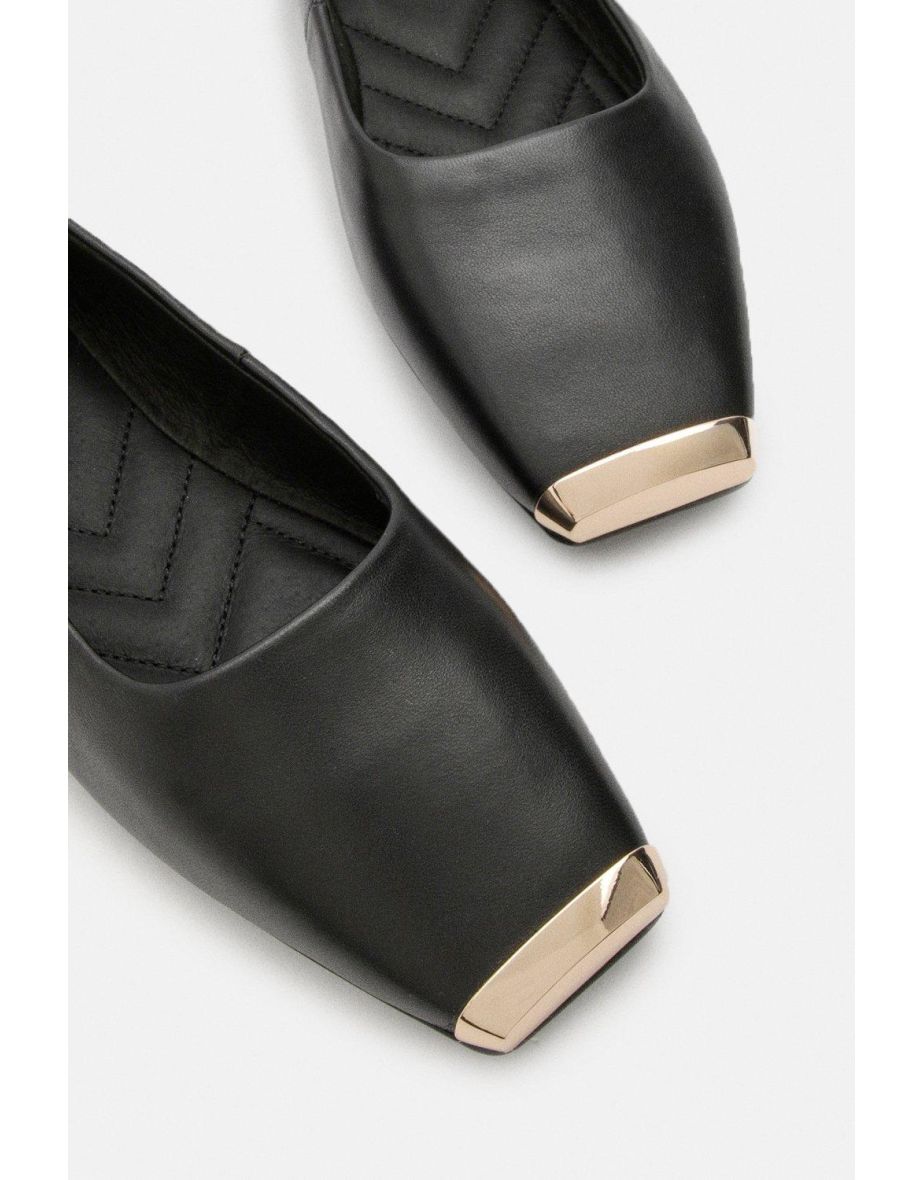 Leather Square Toe Ballerina With Metal Toe Cap - 3