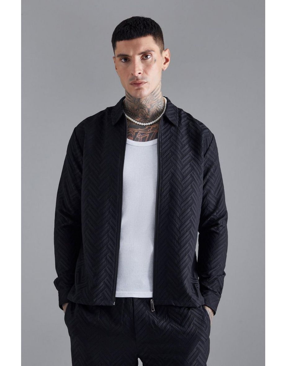 Tonal Geo Smart Zip Overshirt - black