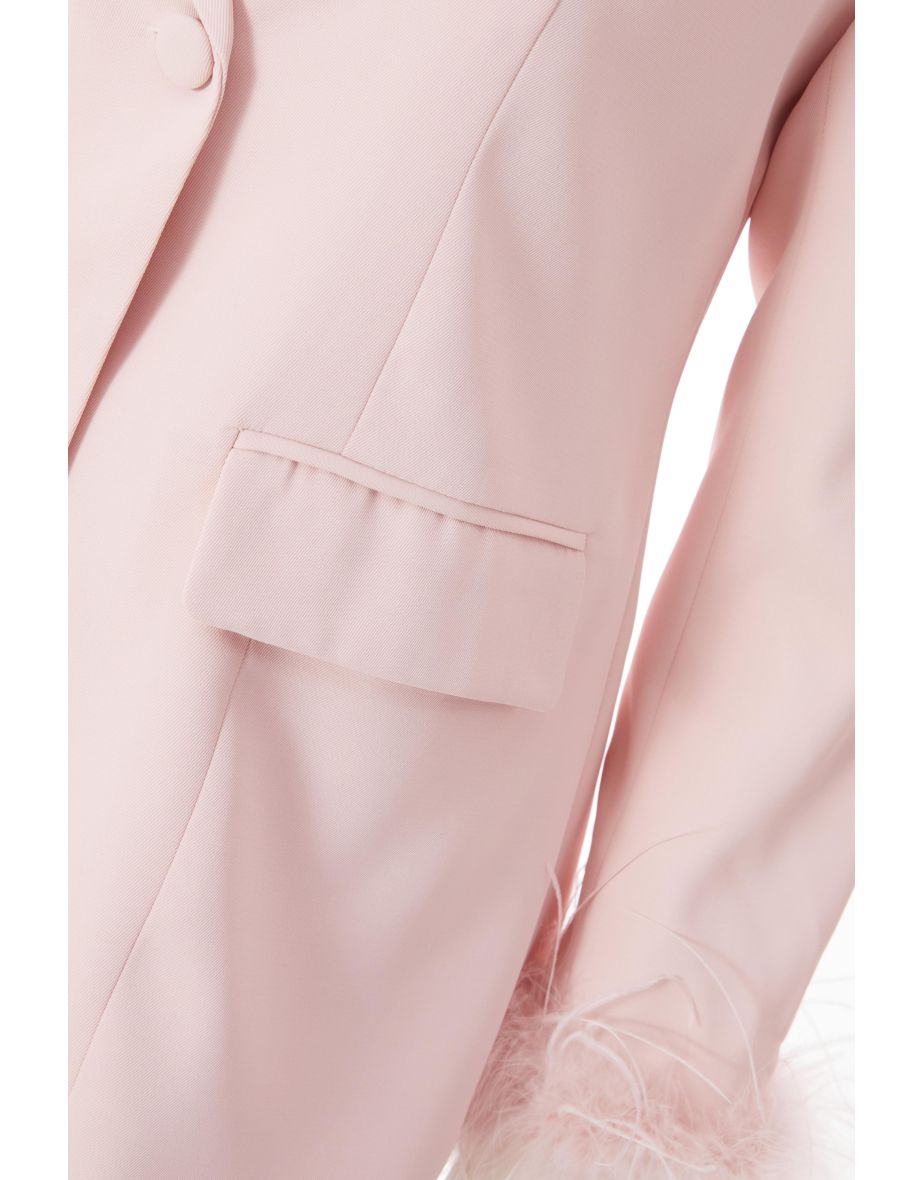 Curve Light Pink Feather Trim Blazer - 5
