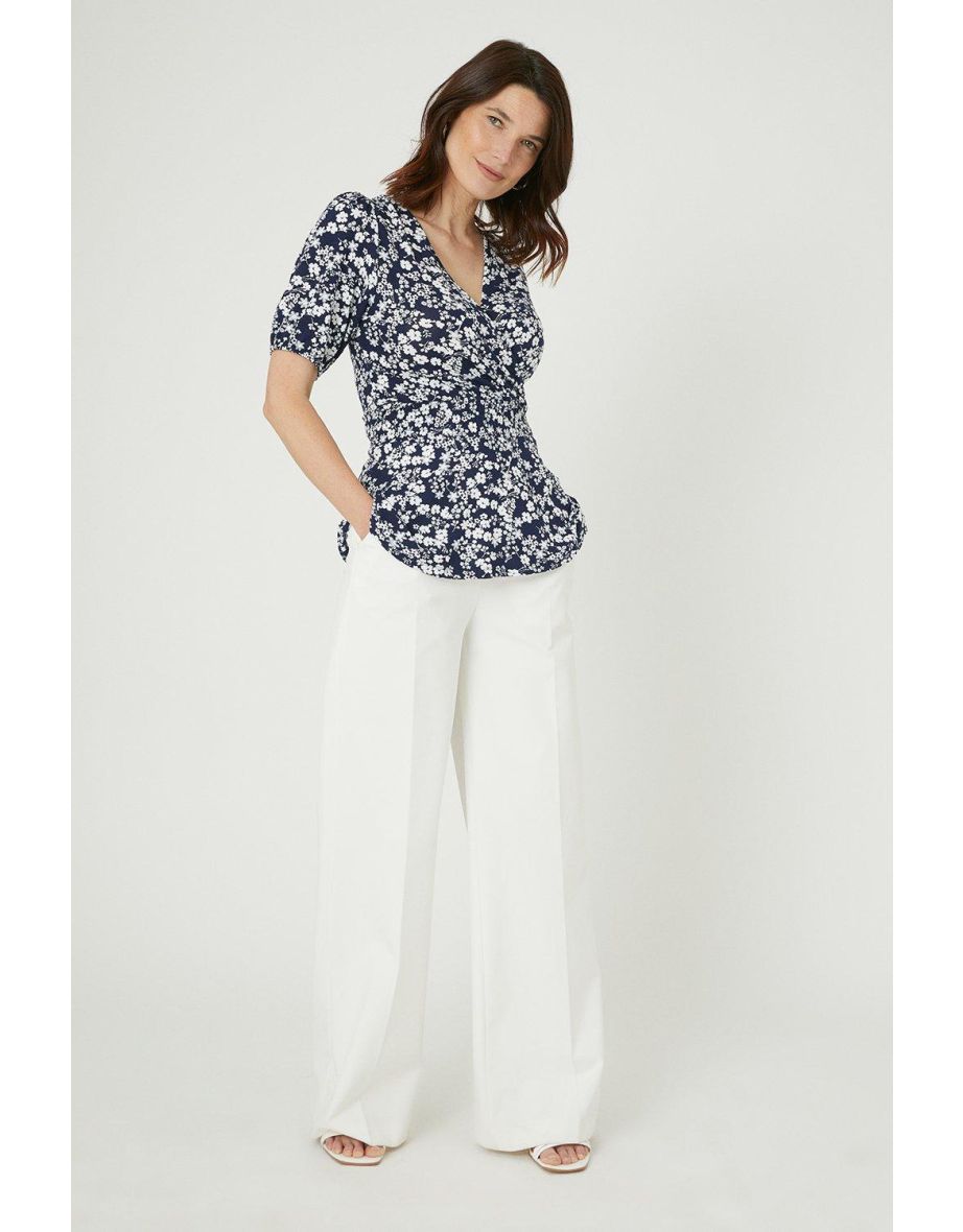 Shirred Waist Top - navy