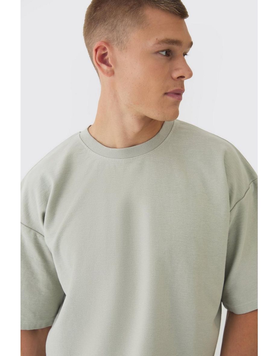 Oversized Extra Boxy Half Sleeve Reverse Loopback T-shirt - light grey - 2