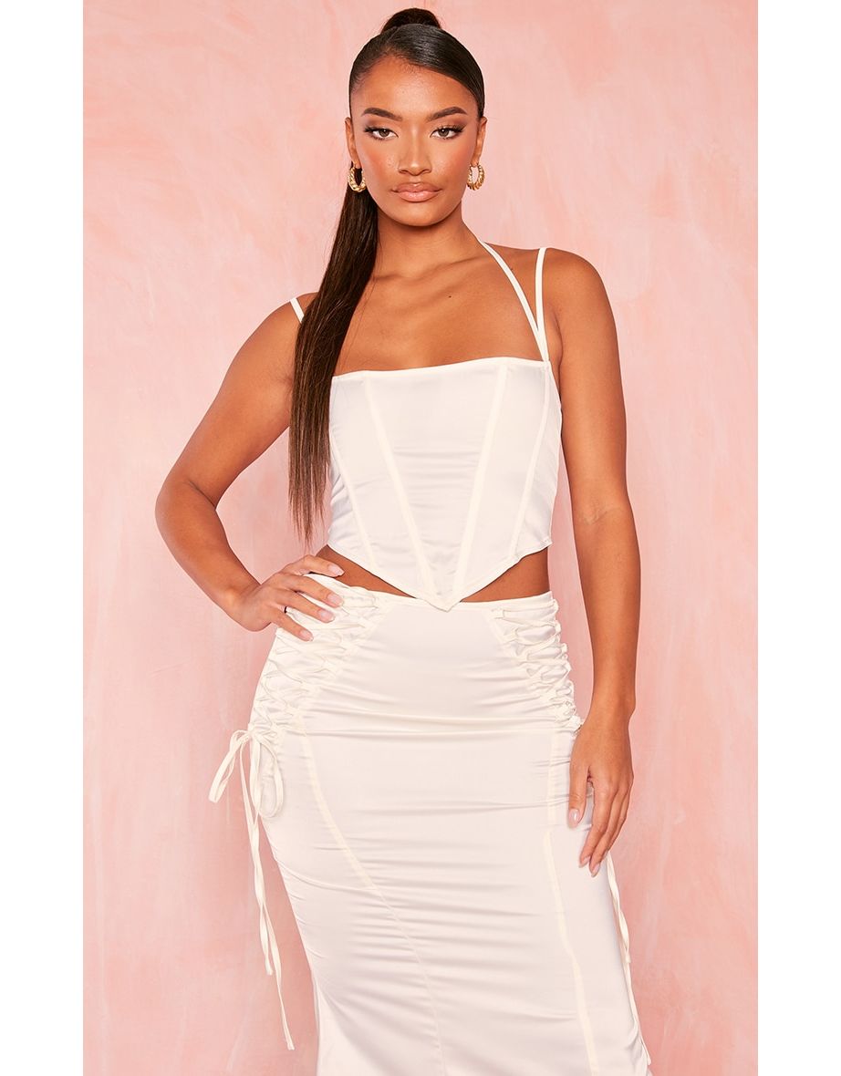 Cream Satin Strappy Corset Top