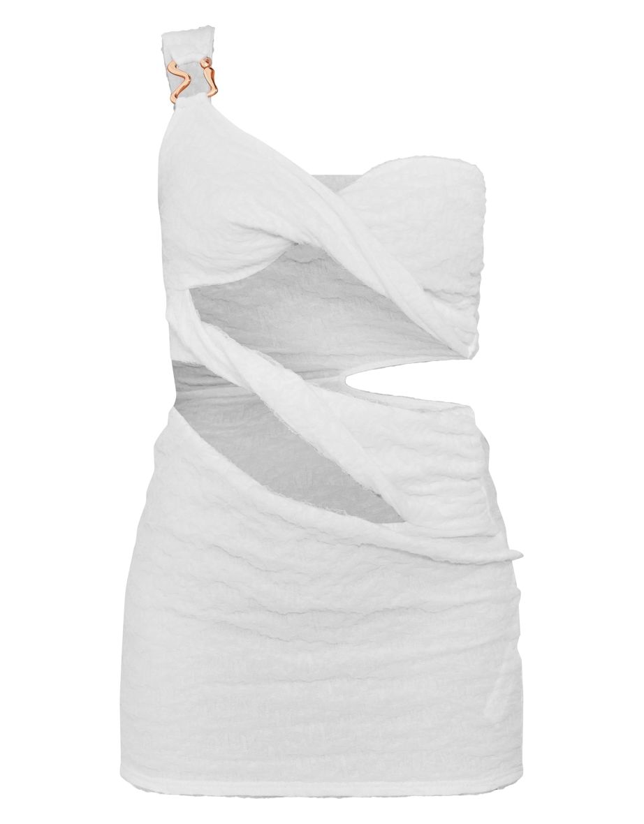 White Gold Trim Twist Detail Bodycon Dress - 4