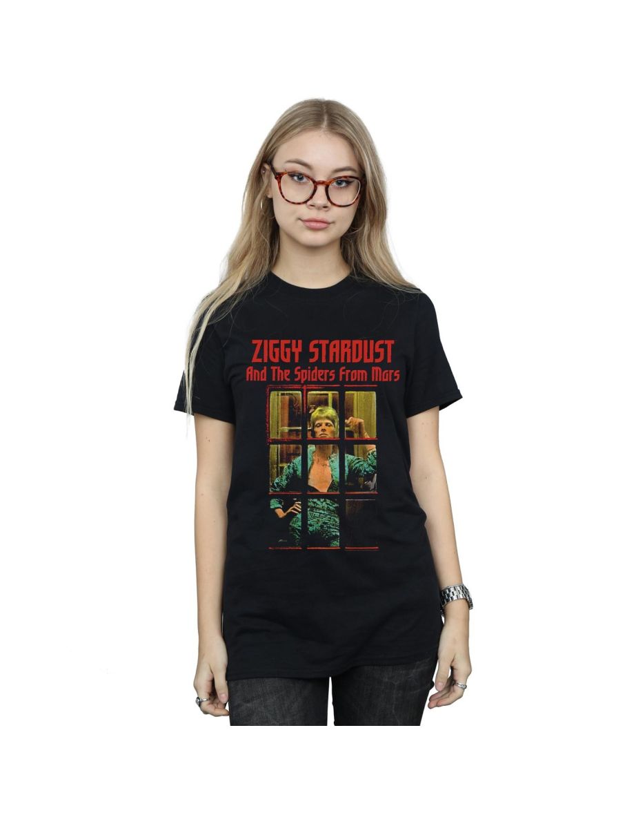 David Bowie Womens/Ladies Ziggy Stardust Spider Cotton Boyfriend T-Shirt - Black