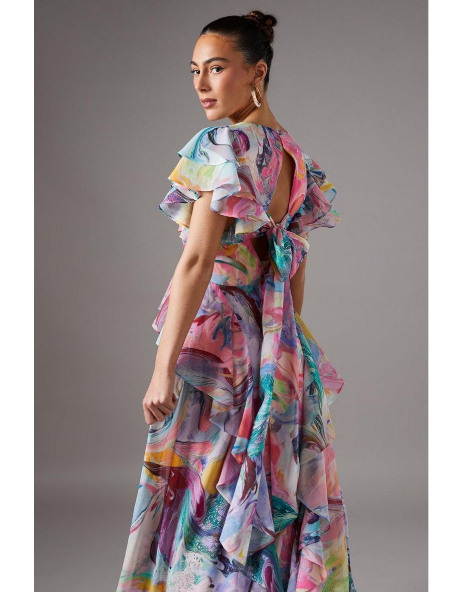 Printed V Neck Midaxi Wedding Guest Dress - 3