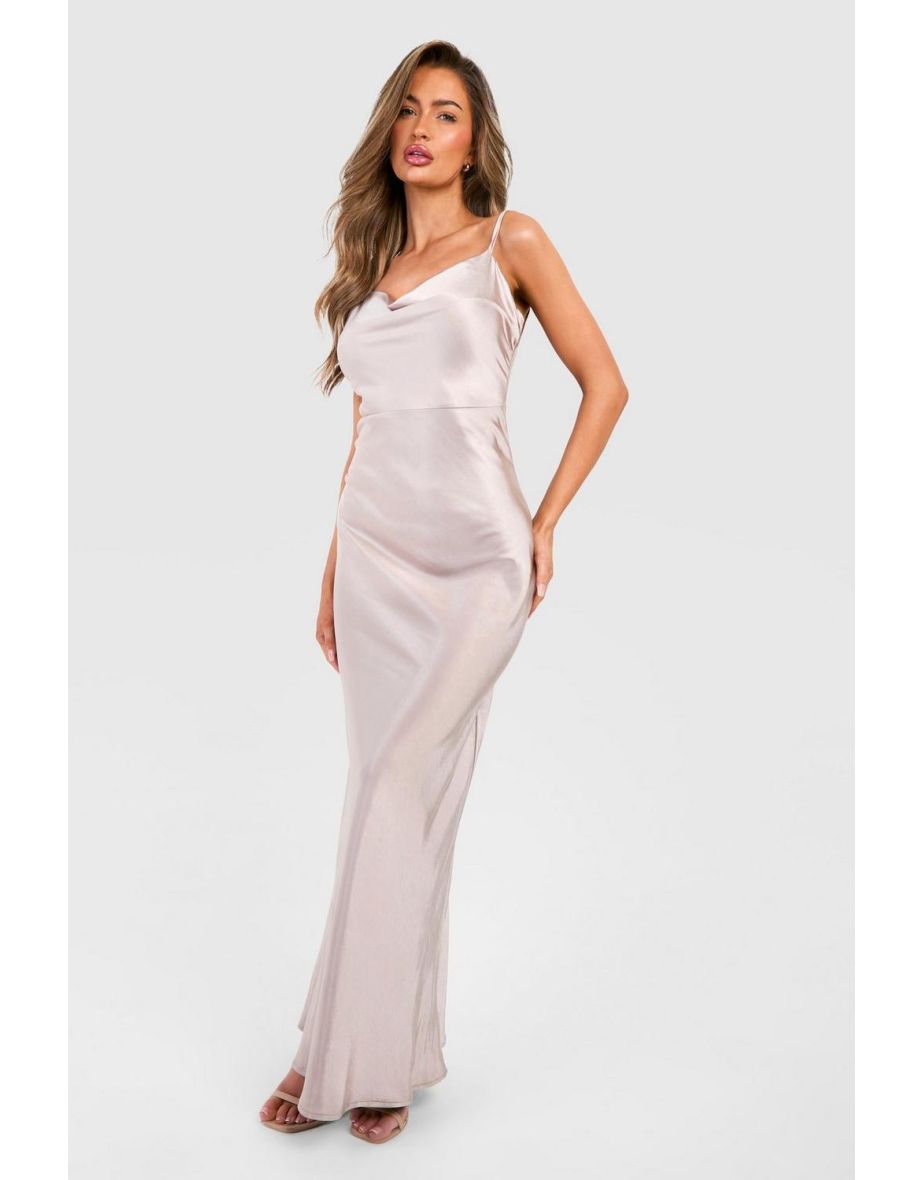 Bridesmaid Satin Strappy Maxi Slip Dress - mushroom