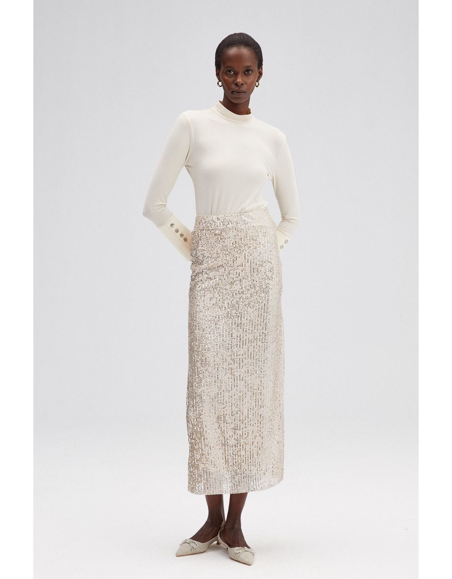 Cream sequin clearance midi skirt