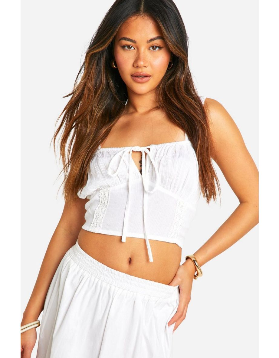 Cotton Milkmaid Crop Top - white