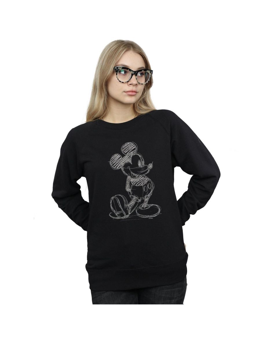 Disney Womens/Ladies Mickey Mouse Sketch Kick Sweatshirt - Black
