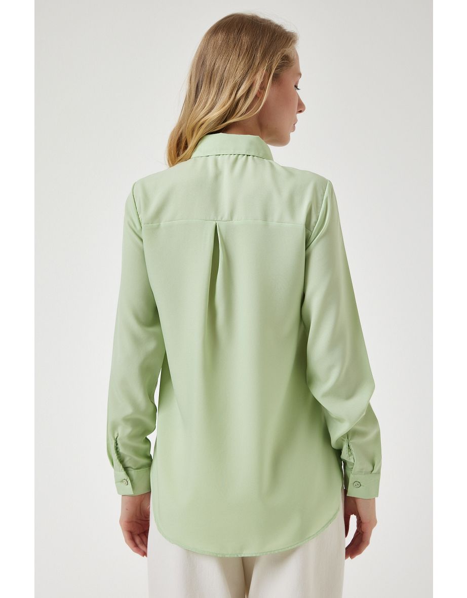 Women's Light Green Soft Textured Basic Shirt - 4