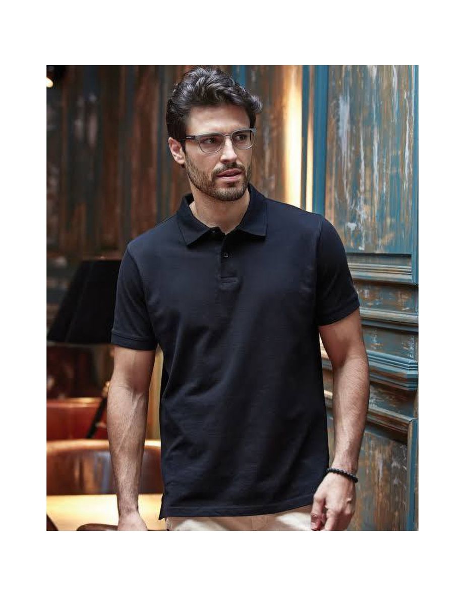 Tee Jays Mens Heavy Pique Short Sleeve Polo Shirt - Black - 2