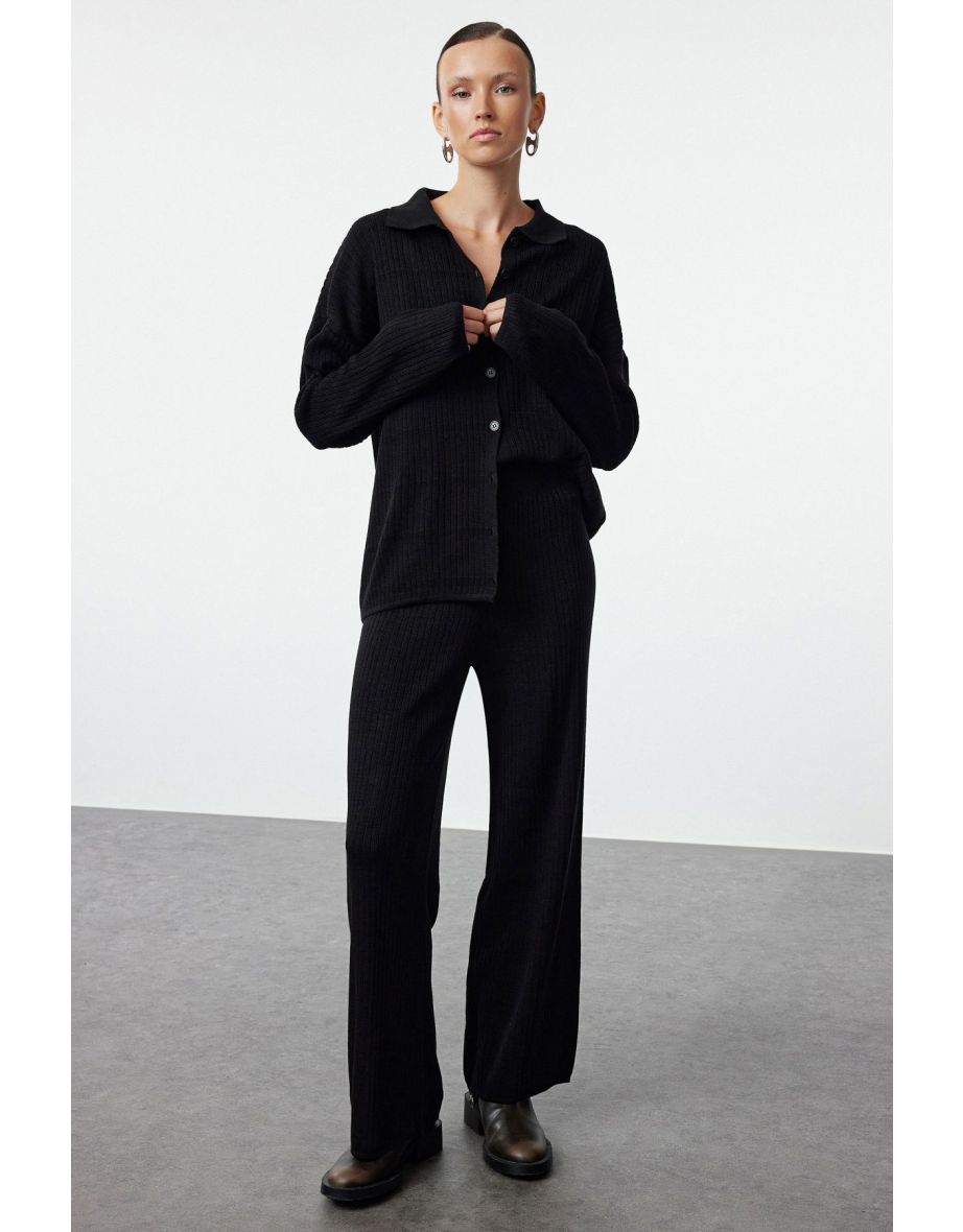 Black Shirt-Pants Knitwear Bottom-Top Set