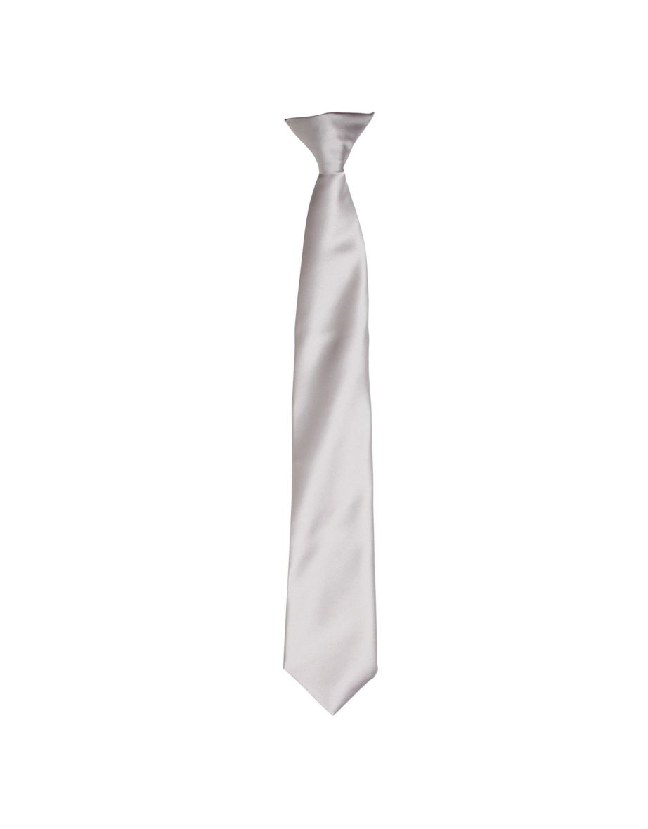 Premier Colours Mens Satin Clip Tie - Silver Grey