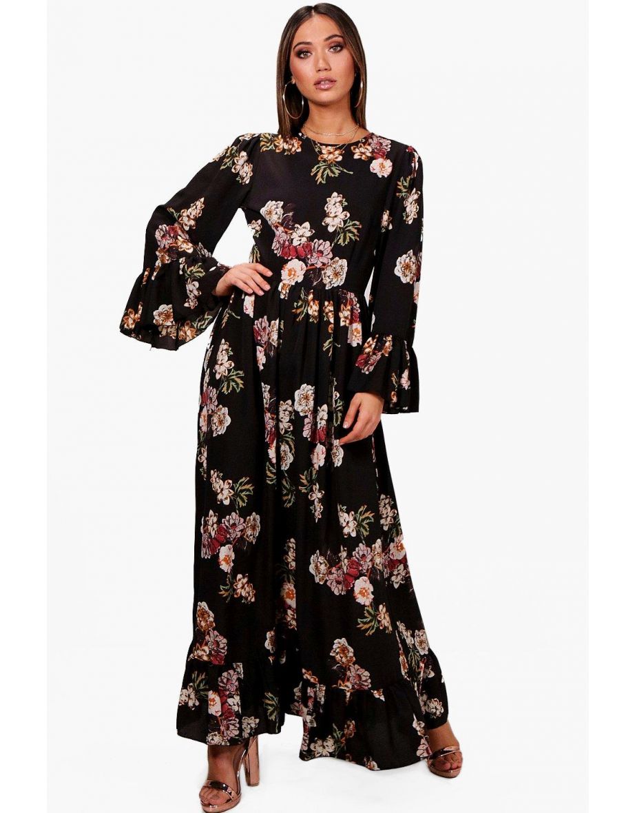 Ruffle Hem and Sleeve Maxi Dress