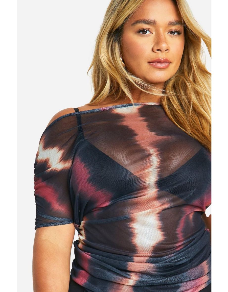 Plus Asymmetric Cap Sleeve Mesh Top - 3