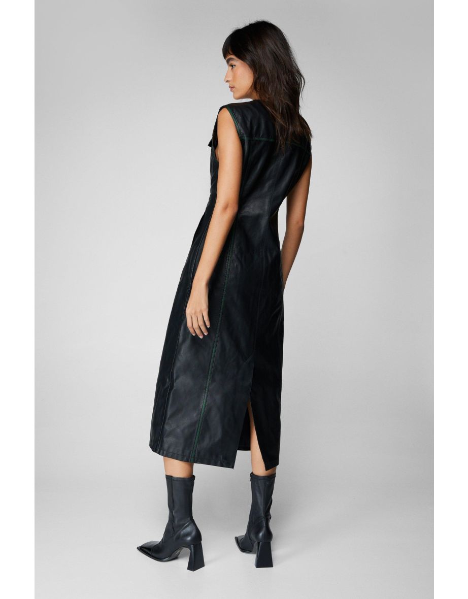 Premium Distressed Faux Leather Midi Dress - 3