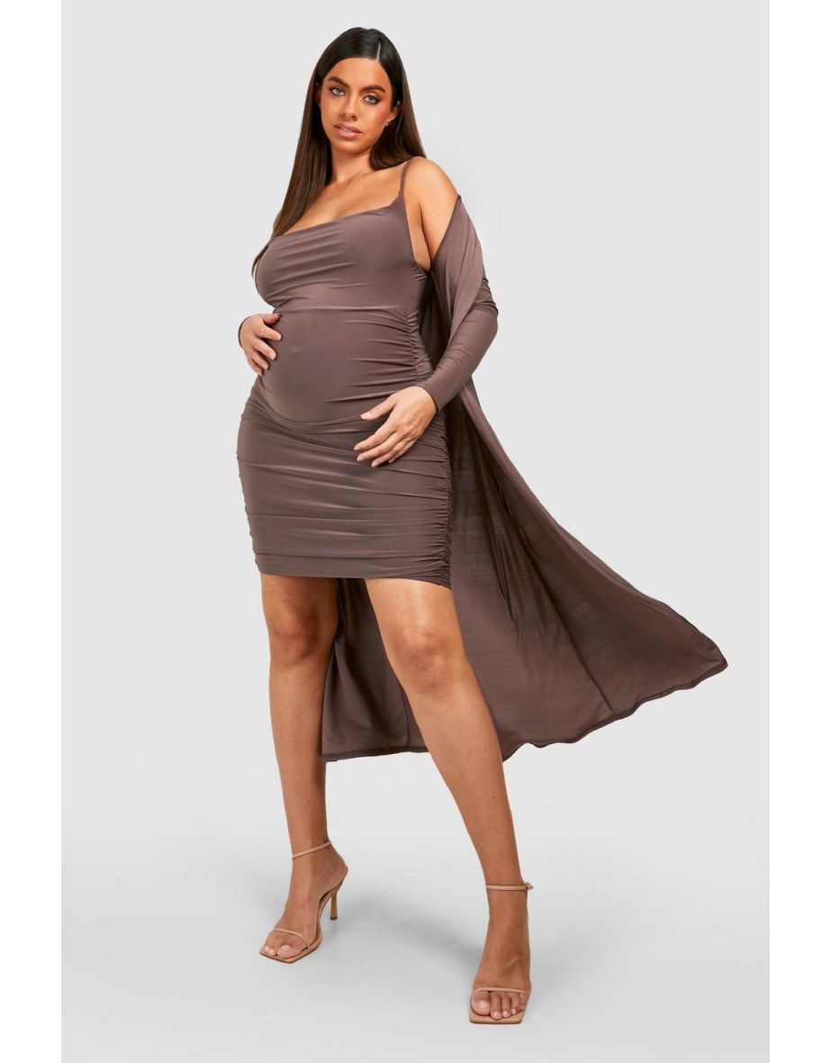 boohoo Womens Maternity Strappy Cowl Neck Dress And Duster Coat