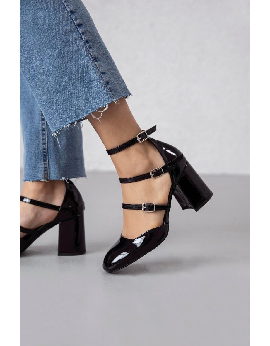 Women's Franky Heel Patent Leather Shoes Black
