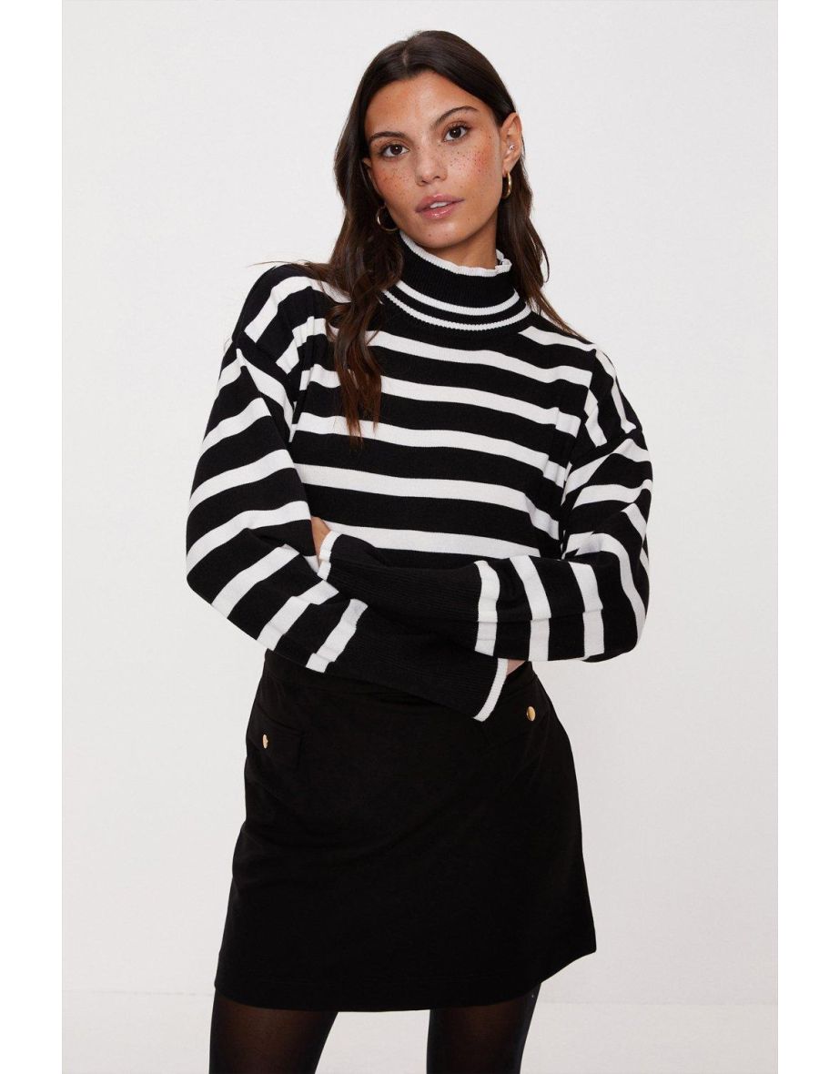 Mixed Stripe Longline Roll Neck Jumper - 3