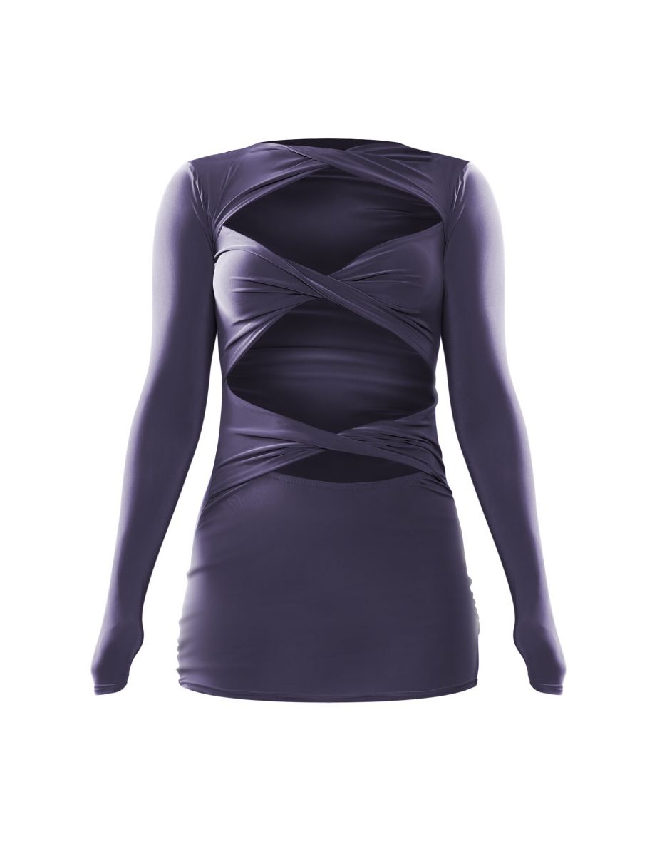 Petite Grey Cut Out Long Sleeve Mini Bodycon Dress - 4