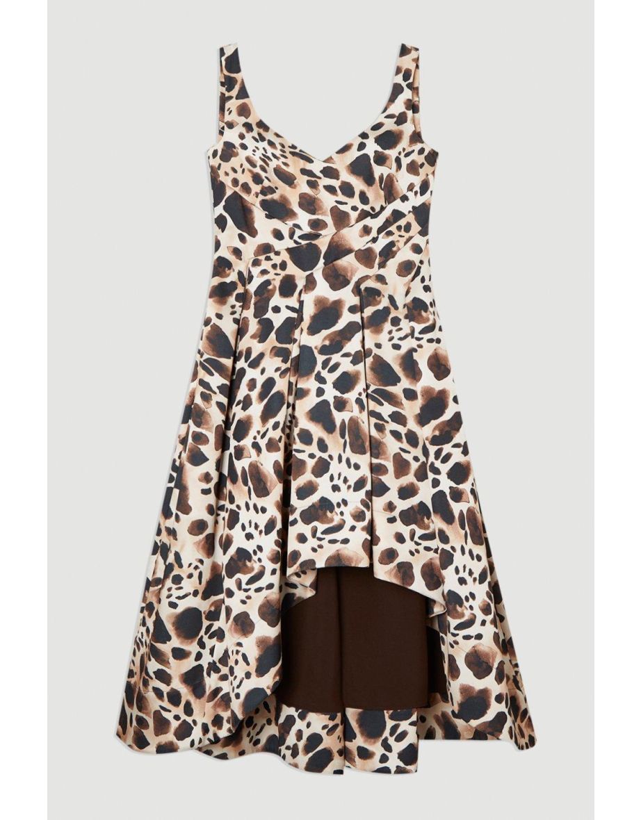 Structured Viscose Satin Animal Print Tailored Prom Maxi Dress - 3