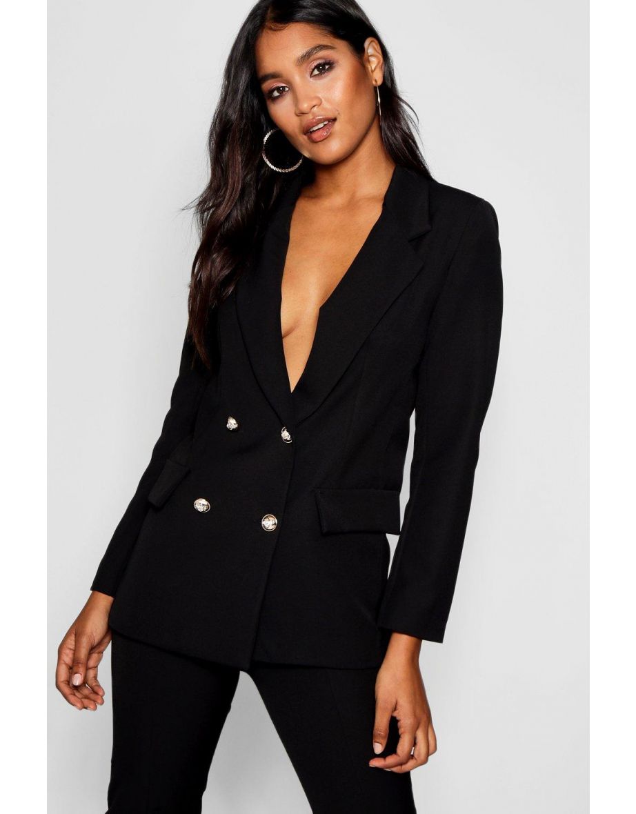 Polly Double Breasted Boxy Military Blazer - black