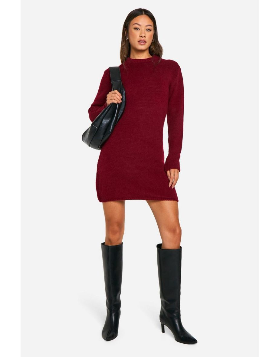 Tall Brushed Knitted Jumper Dress - wine