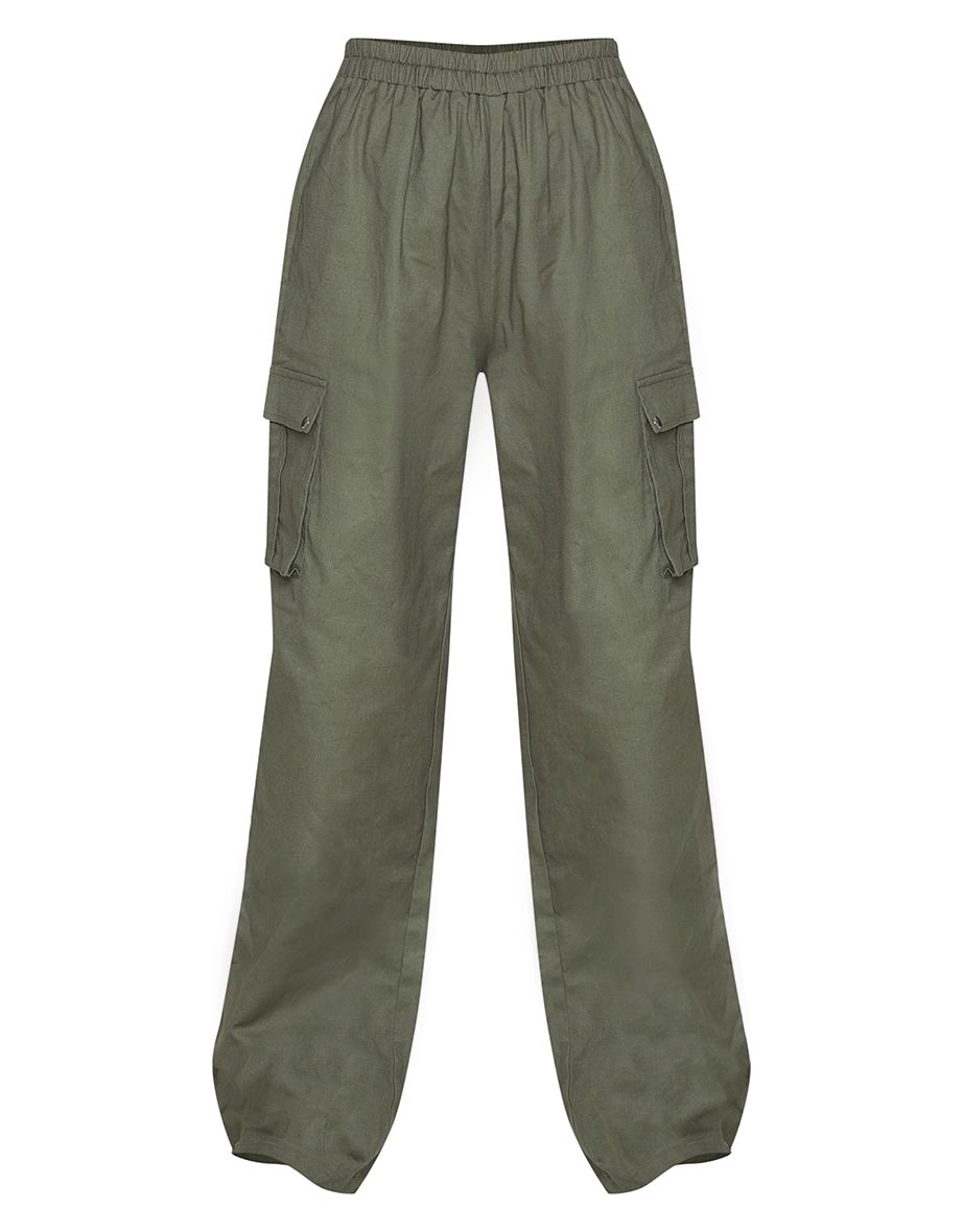 Khaki Wide Leg Cargo Trousers - 4