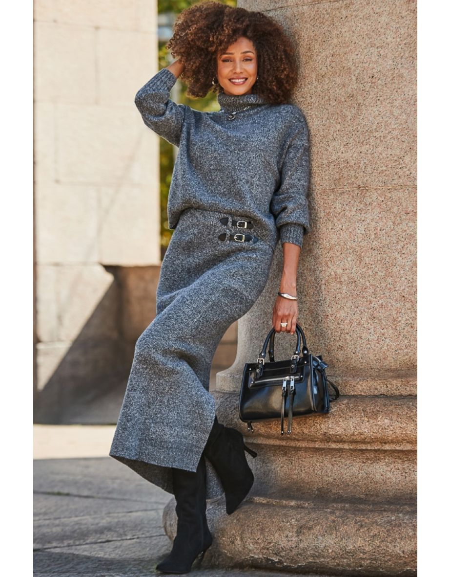 Charcoal Grey Knitted Roll Neck Jumper