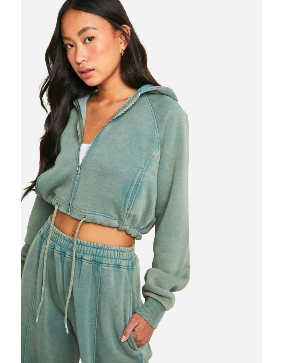Washed Boxy Zip Through Hooded Tracksuit - sage - 3