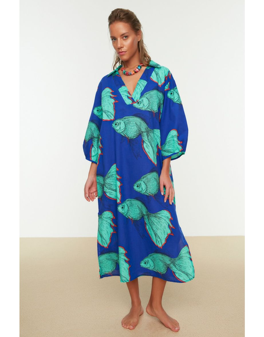 Blue Column Midaxi Dress - 4