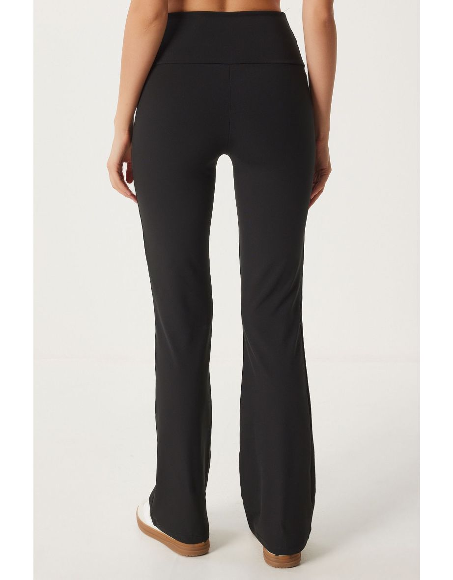 Women's Black High Waist Bell-bottom Leggings - 3