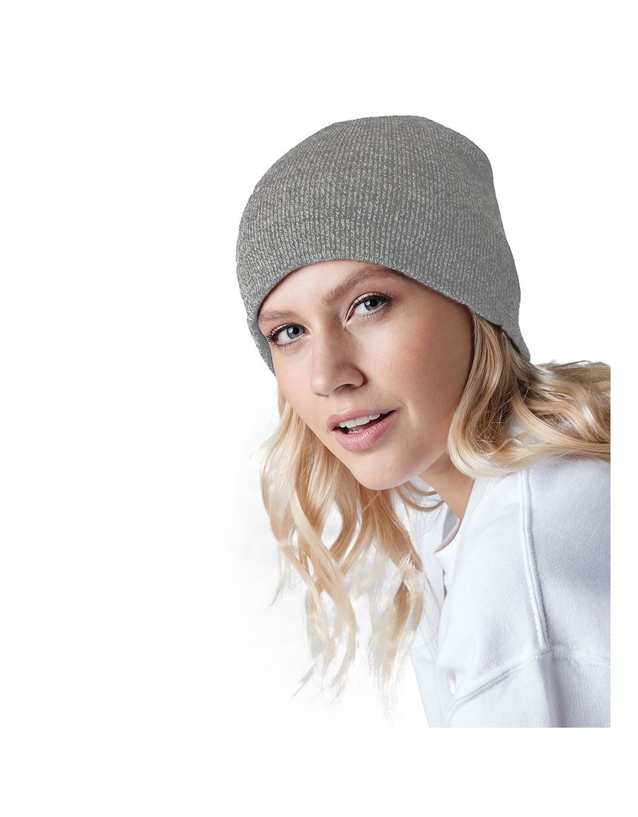 Beechfield Plain Basic Knitted Winter Beanie Hat - Heather Grey - 1