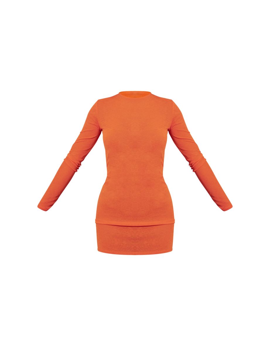 Orange Onion Skin Long Sleeve Shift Dress - 4