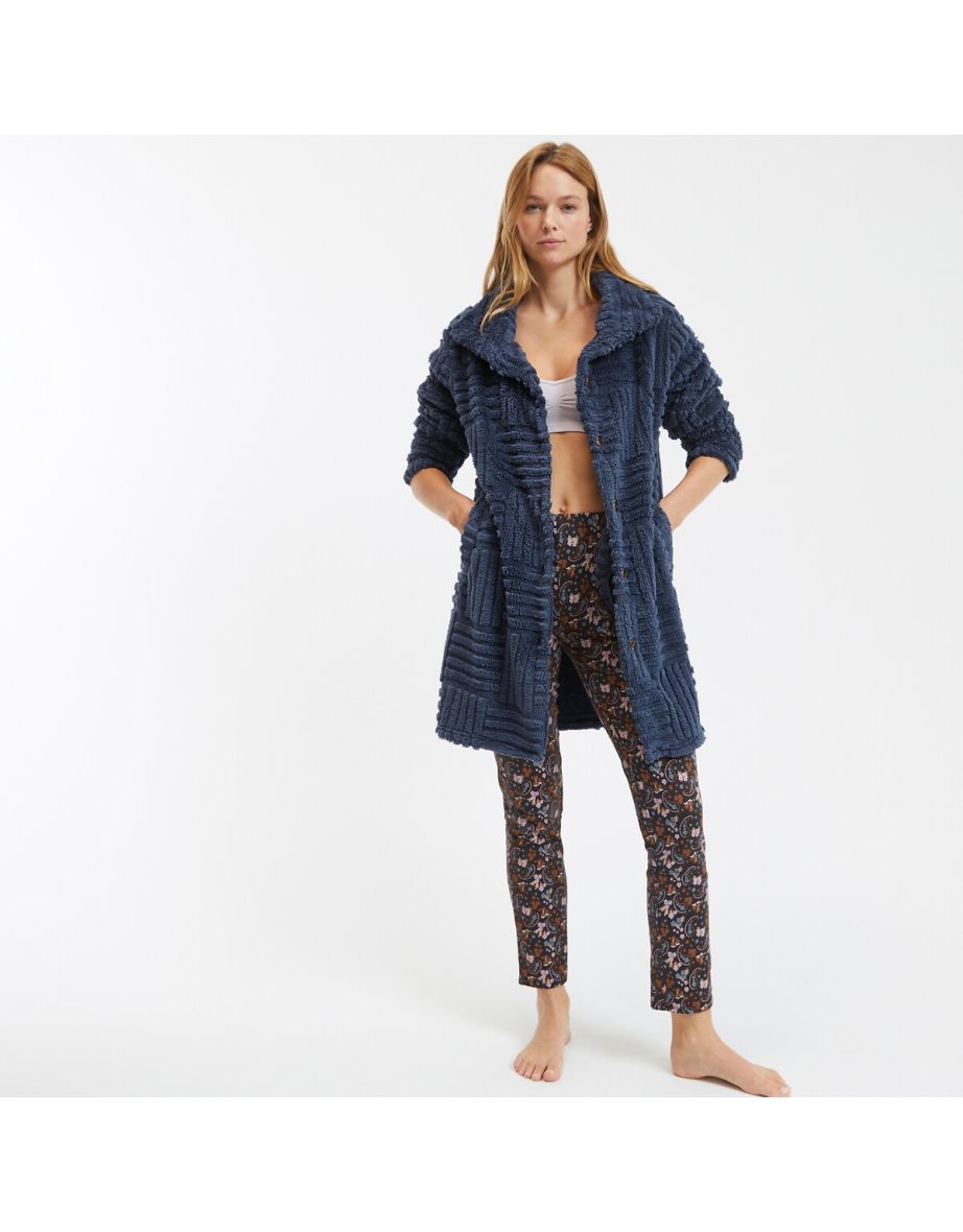 Embossed Fleece Lounge Jacket with High Neck
