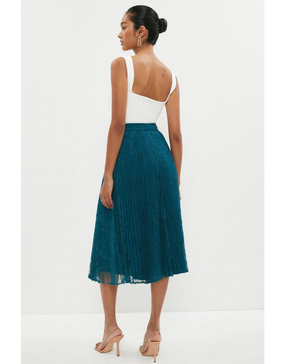 Pleated Lace Midi Skirt - 2