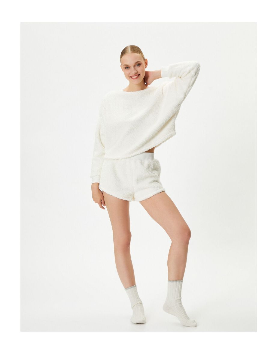 Fleece Pajama Top Long Sleeves Crew Neck