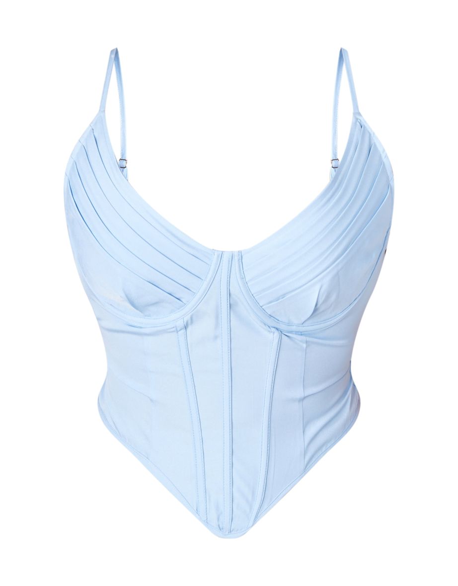 Plus Baby Blue V Neck Boning Detail Corset Top - 4