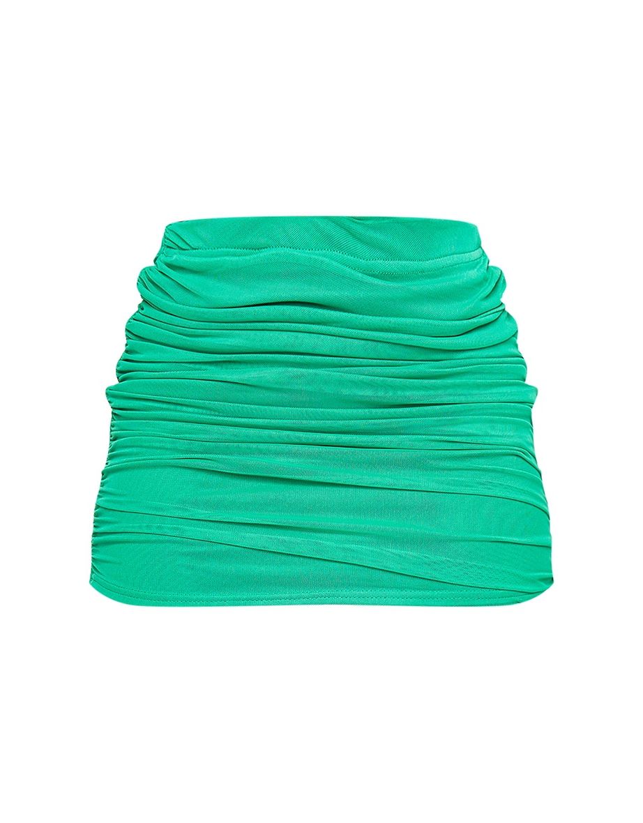 Bright Green Mesh Ruched Side Mini Skirt - 4