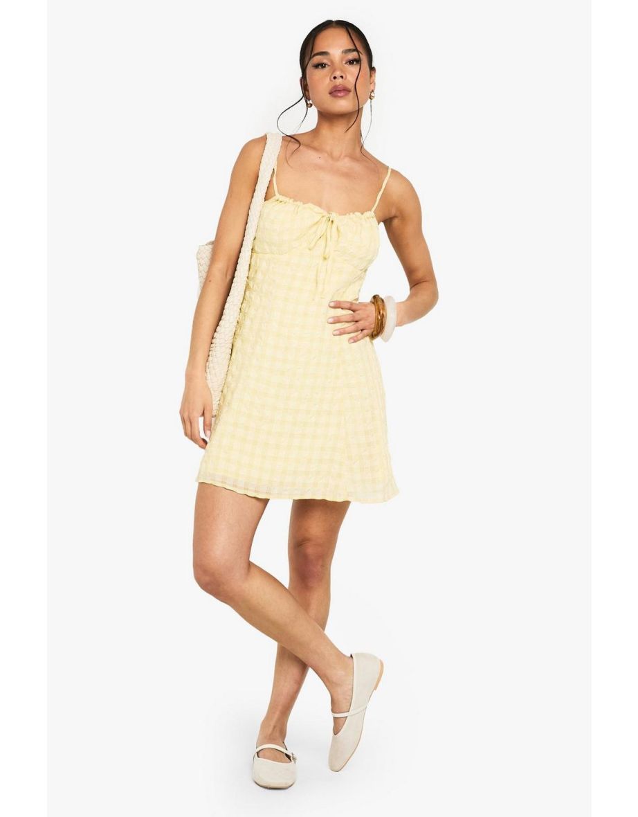 Textured Gingham Mini Cami Dress - lemon
