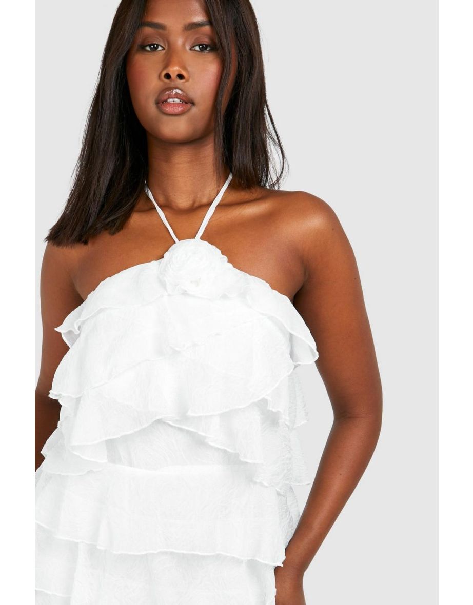 Floral Textured Tiered Mini Smock Dress - white - 3