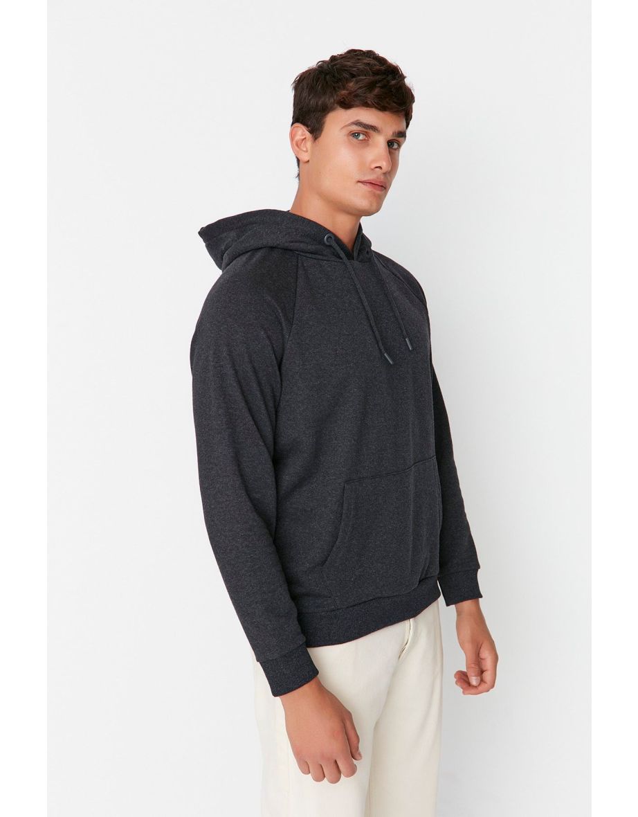 Anthracite Regular/Normal Cut Hooded Fleece/Warm Sweatshirt - 6