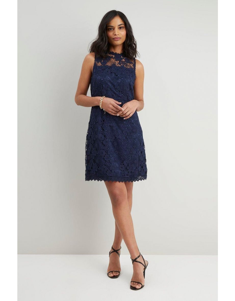 Wallis navy 2024 lace shift dress