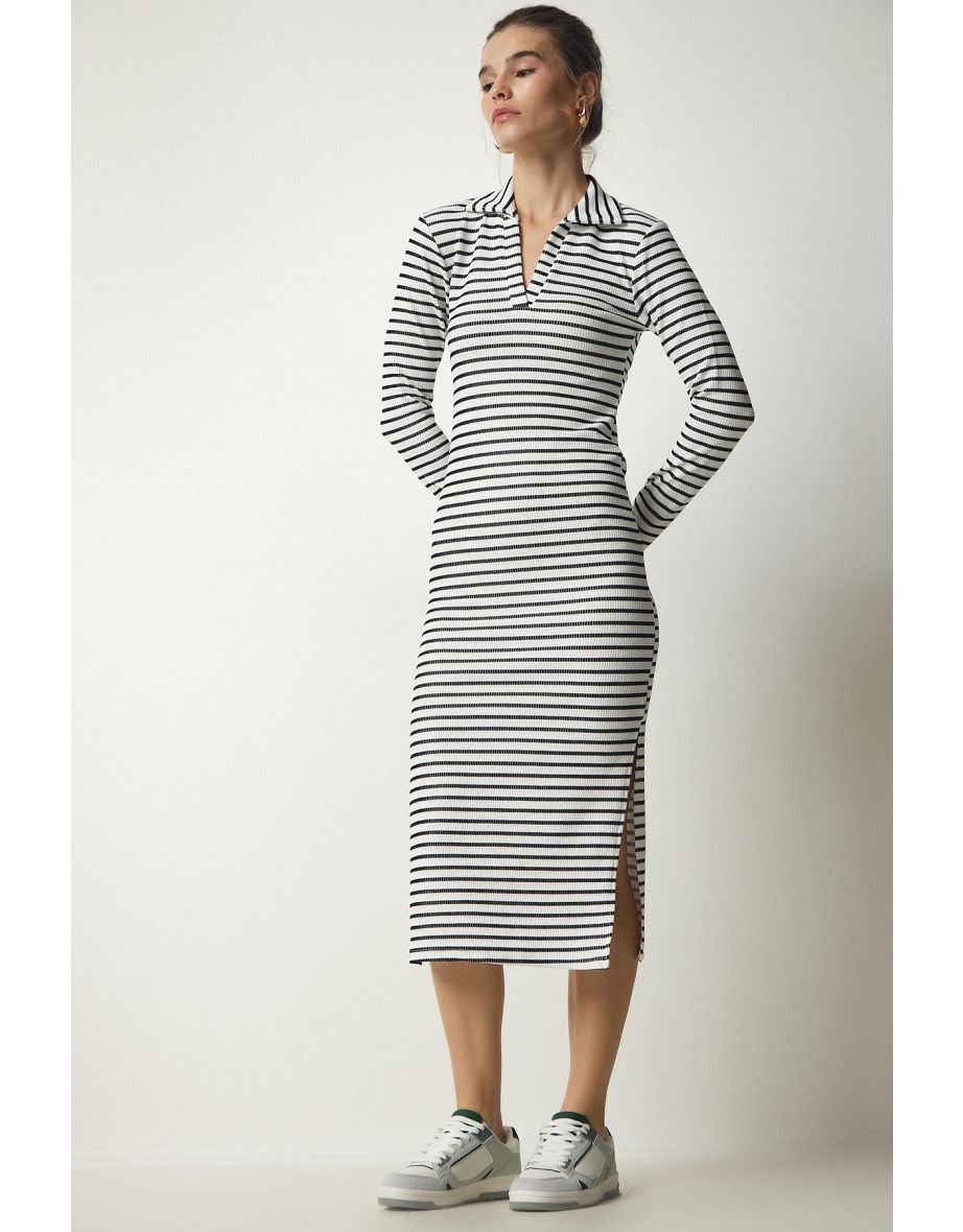 Women's White Polo Neck Striped Camisole Dress