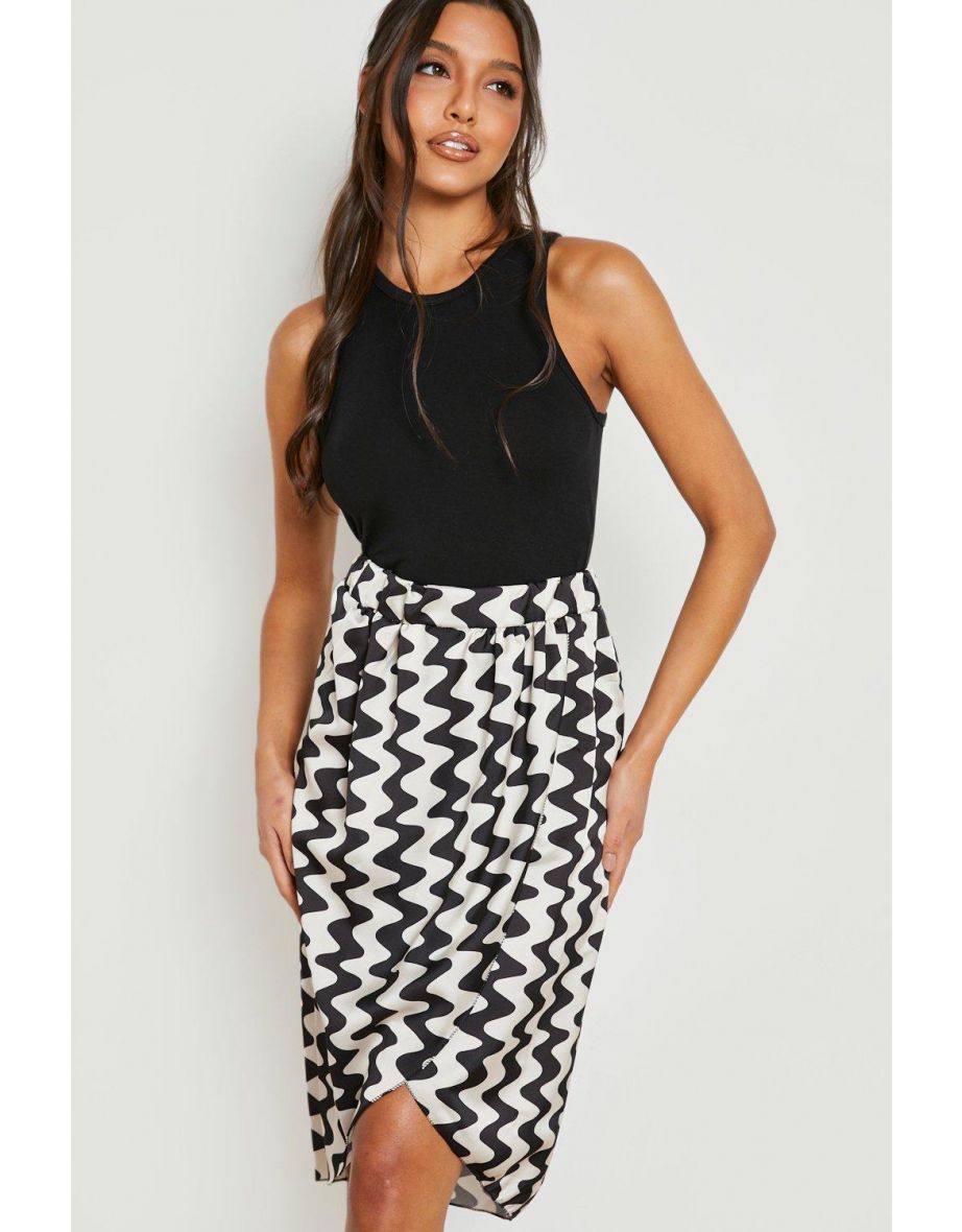 Wave Satin Wrap Midi Skirt - ecru - 3